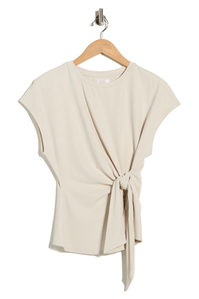 Short Sleeve Tie Detail Top, Alternate, color, BEIGE RAINY DAY
