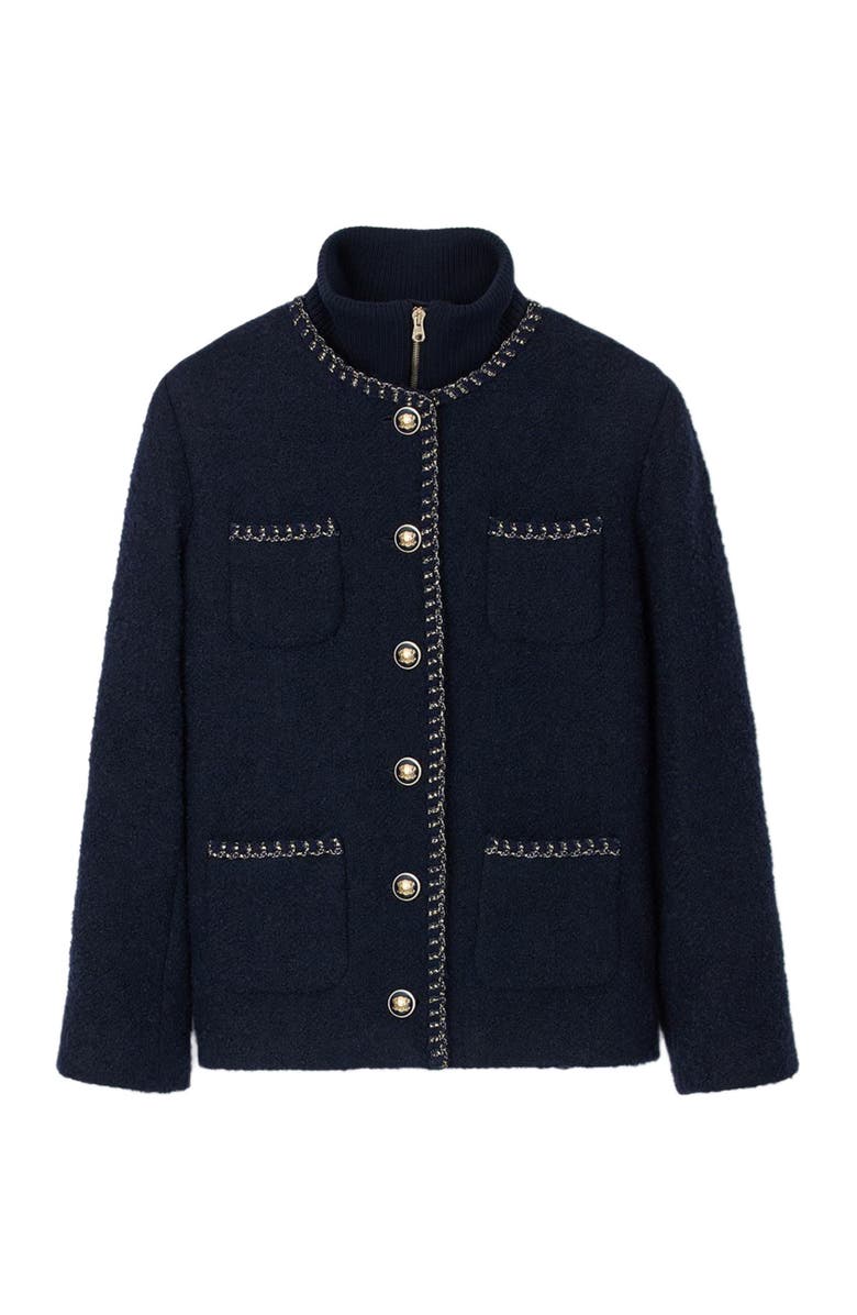 SANDRO Tweed jacket with removable collar, Alternate, color, Navy Blue