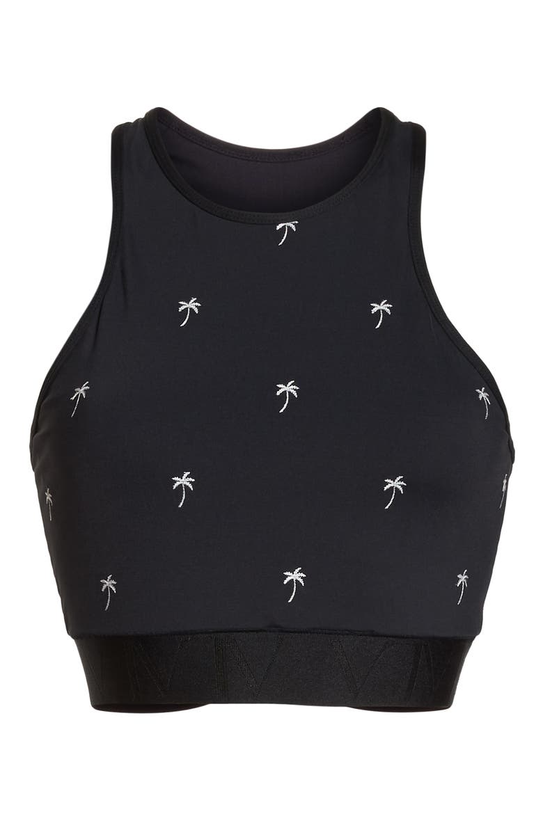 Longline Sports Bra, Alternate, color, EMBROIDERED PALM