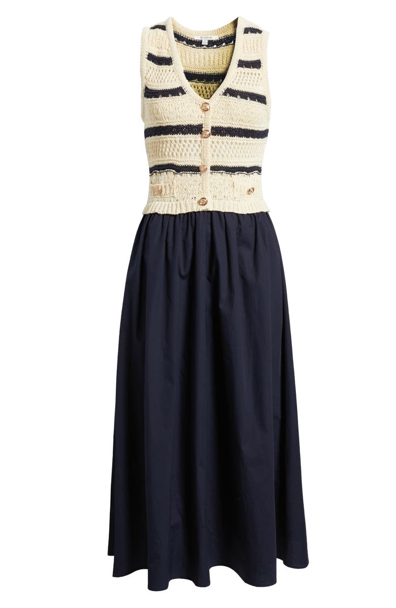 ZOE AND CLAIRE Sleeveless Mixed Media Dress, Alternate, color, Natural/ Navy