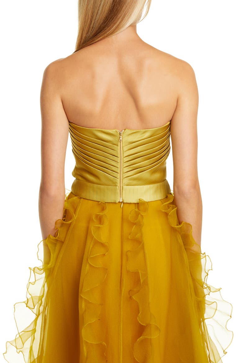 Ella Pleated Duchess Satin Strapless Top, Alternate, color, CHARTREUSE