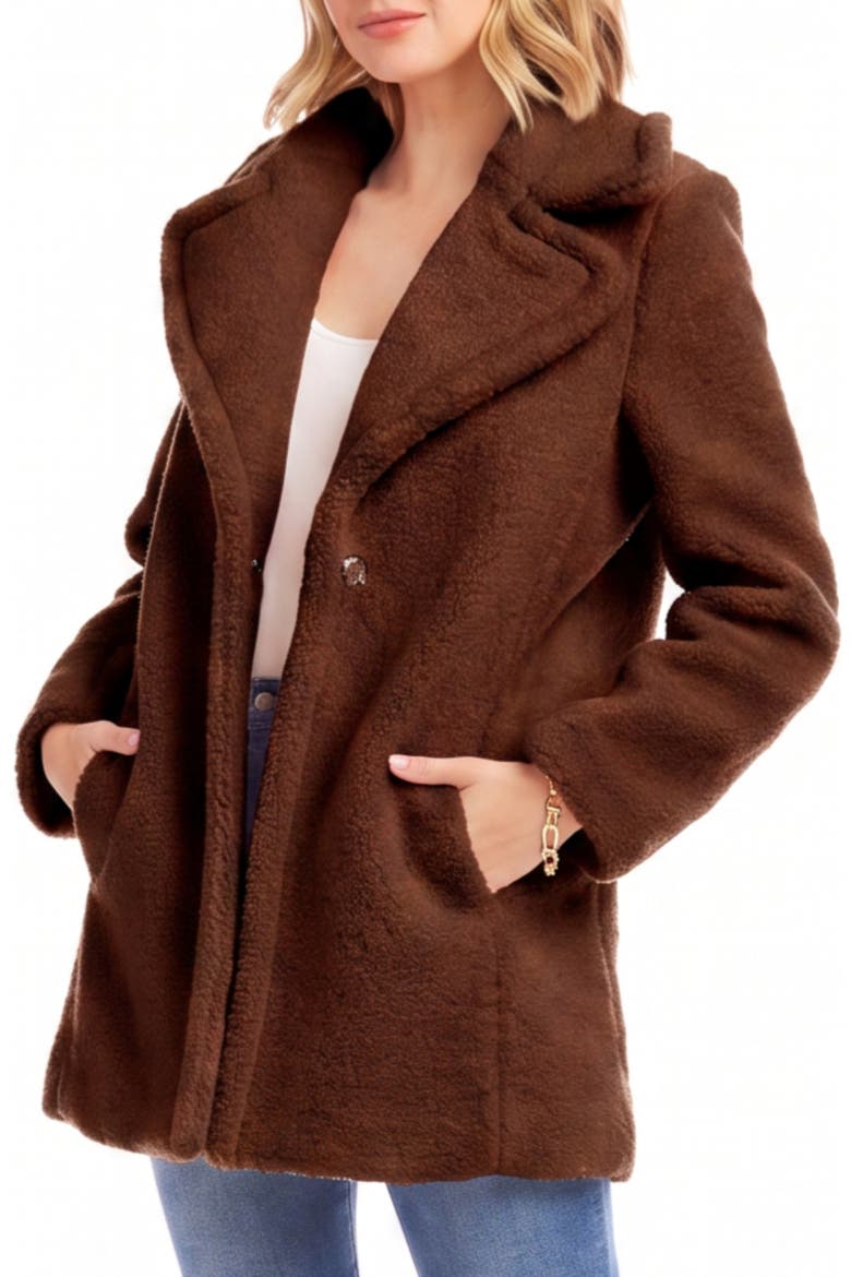 Faux Shearling Coat, Alternate, color, CHOCOLATE