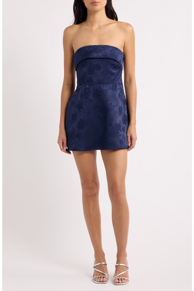 Dakhoda Strapless Jacquard Minidress, Main, color, NAVY
