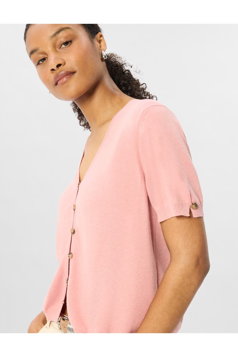Short Sleeve Button Front Knit Cardigan, Alternate, color, Pink