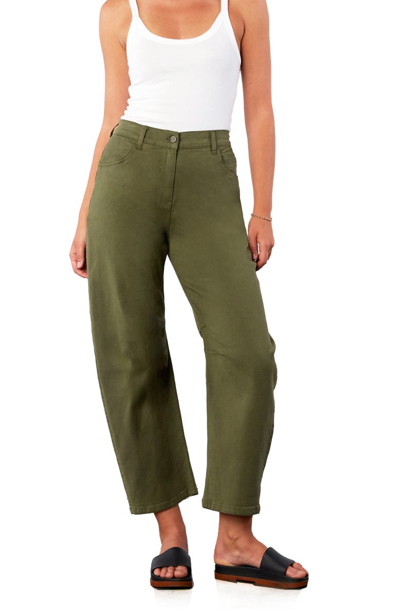 HINT OF BLU Valerie High Waist Ankle Barrel Jeans, Alternate, color, Olive