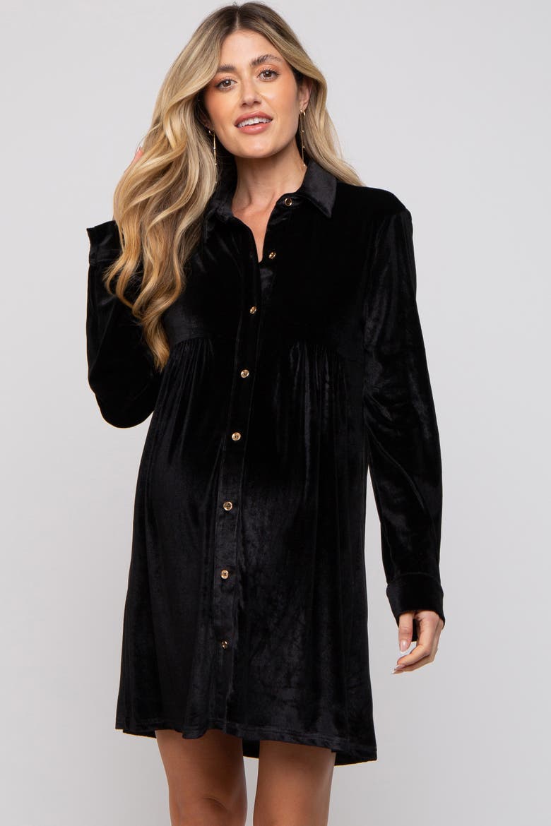 Velvet Button Down Dress, Alternate, color, Black