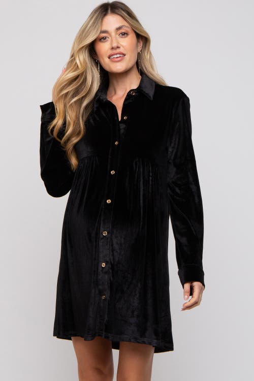 Pinkblush Velvet Button Down Dress In Black