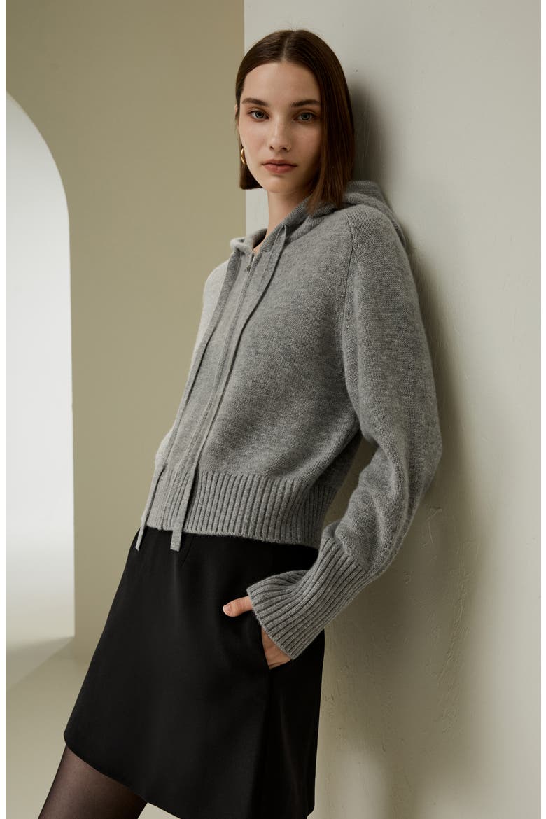 Women's Short Zip-Up Wool Cashmere Hoodie, Alternate, color, Light Gray