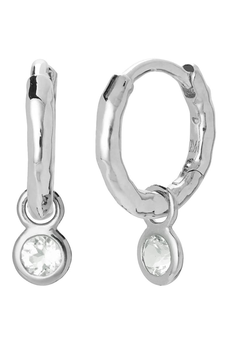 Mini Huggie Earrings, Main, color, STERLING SILVER/TOPAZ