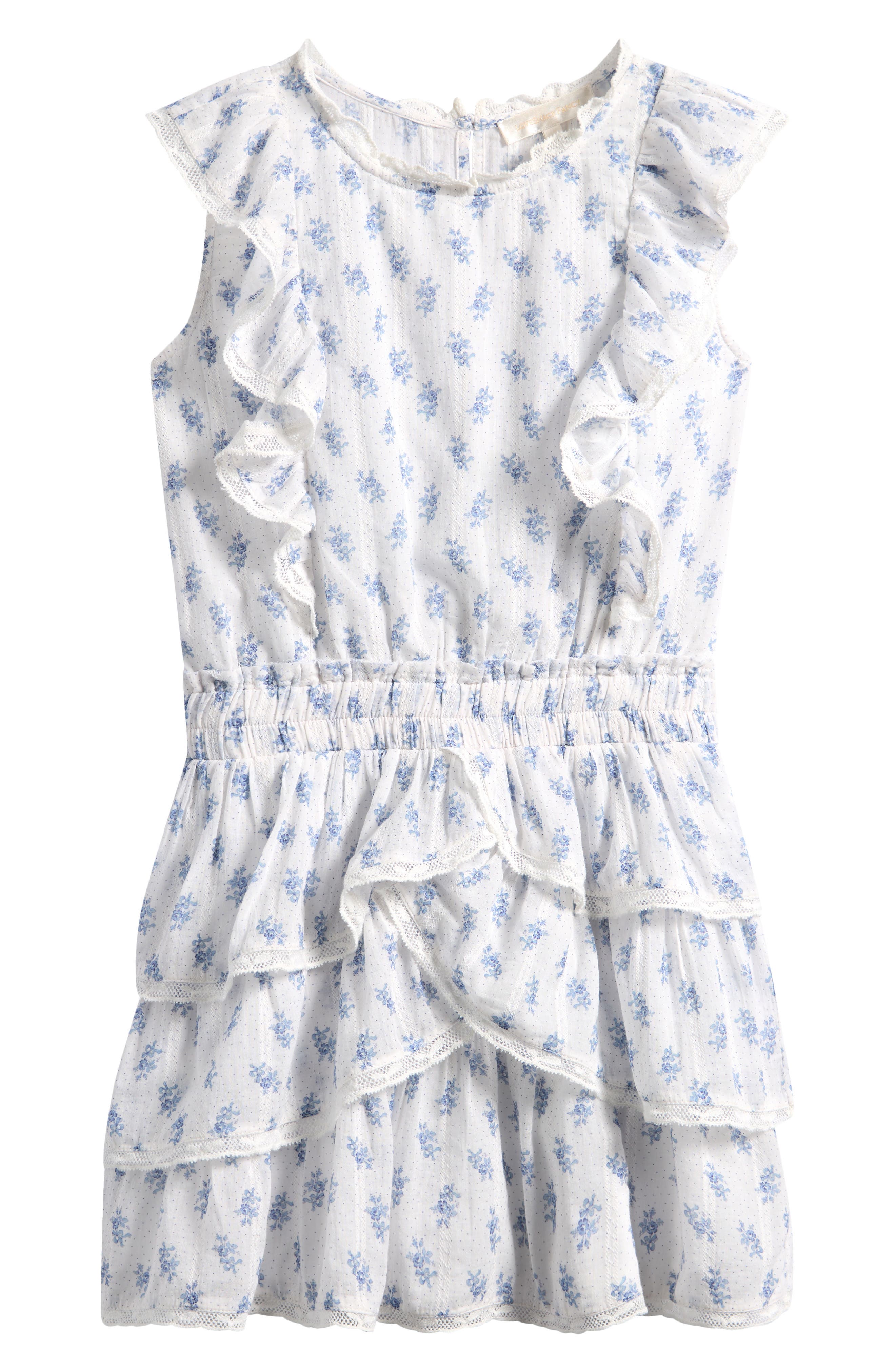 Loveshackfancy Kids' Decker Floral Ruffle Lace Trim Tiered Cotton Dress