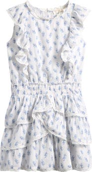 LoveShackFancy Kids' Decker Floral Ruffle Lace Trim Tiered Cotton Dress