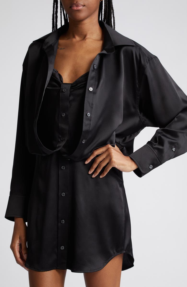 Alexander Wang Integrated Camisole Long Sleeve Silk Shirtdress, Alternate, color,