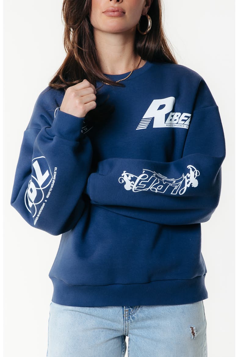 Logos Dropped Shoulder Sweat, Main, color, Deep Cobalt