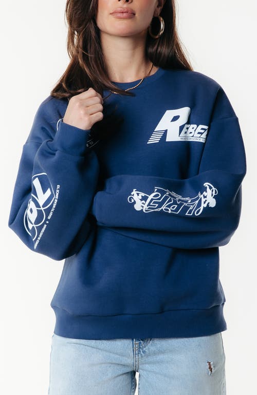 Colourful Rebel Logos Dropped Shoulder Sweat In Blue