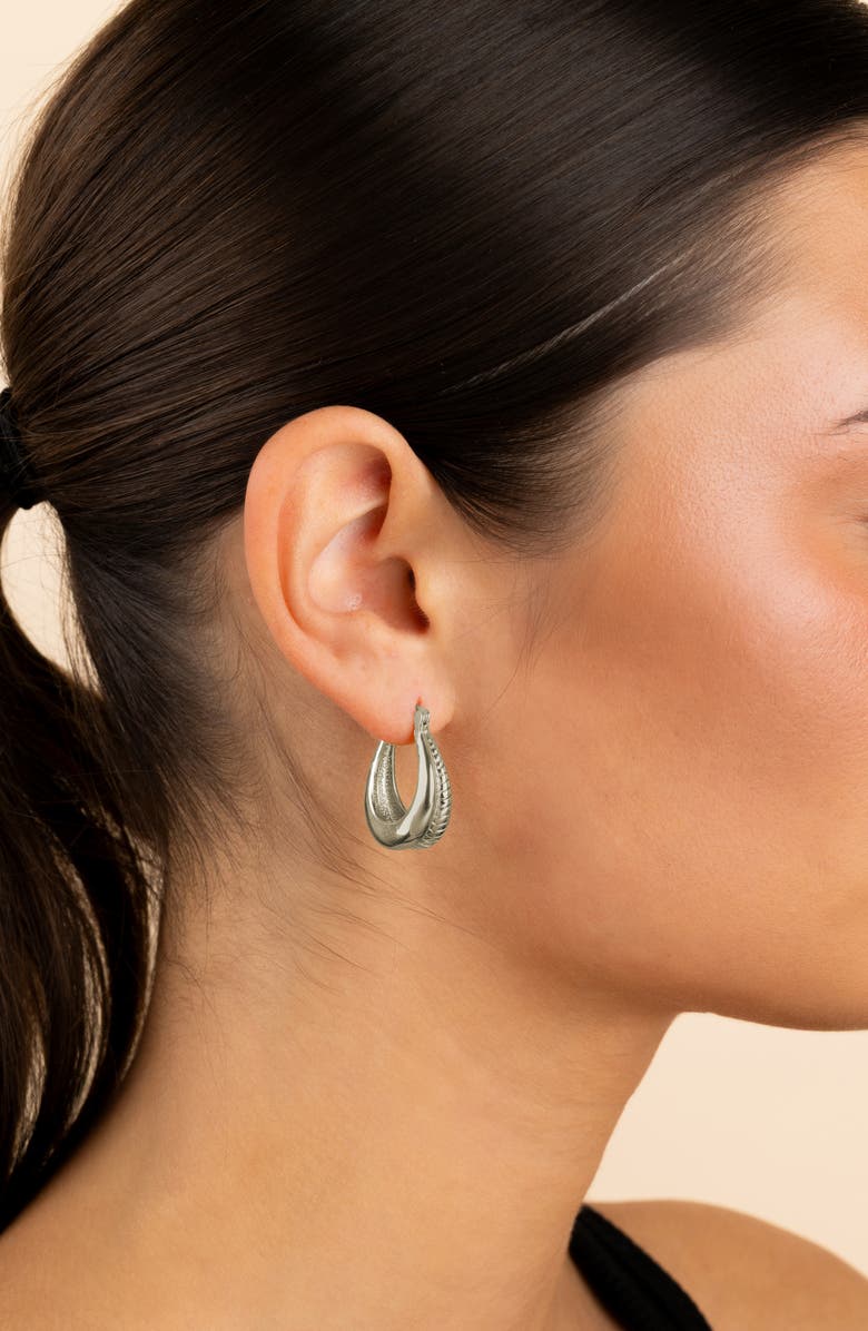 Sterling Forever Athena Rib Hoop Earrings, Alternate, color, Silver
