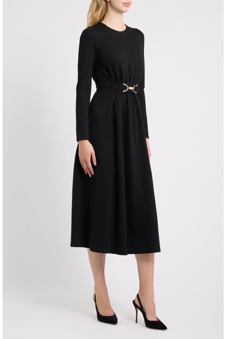 Long Sleeve Fit & Flare Midi Dress, Alternate, color, BLACK