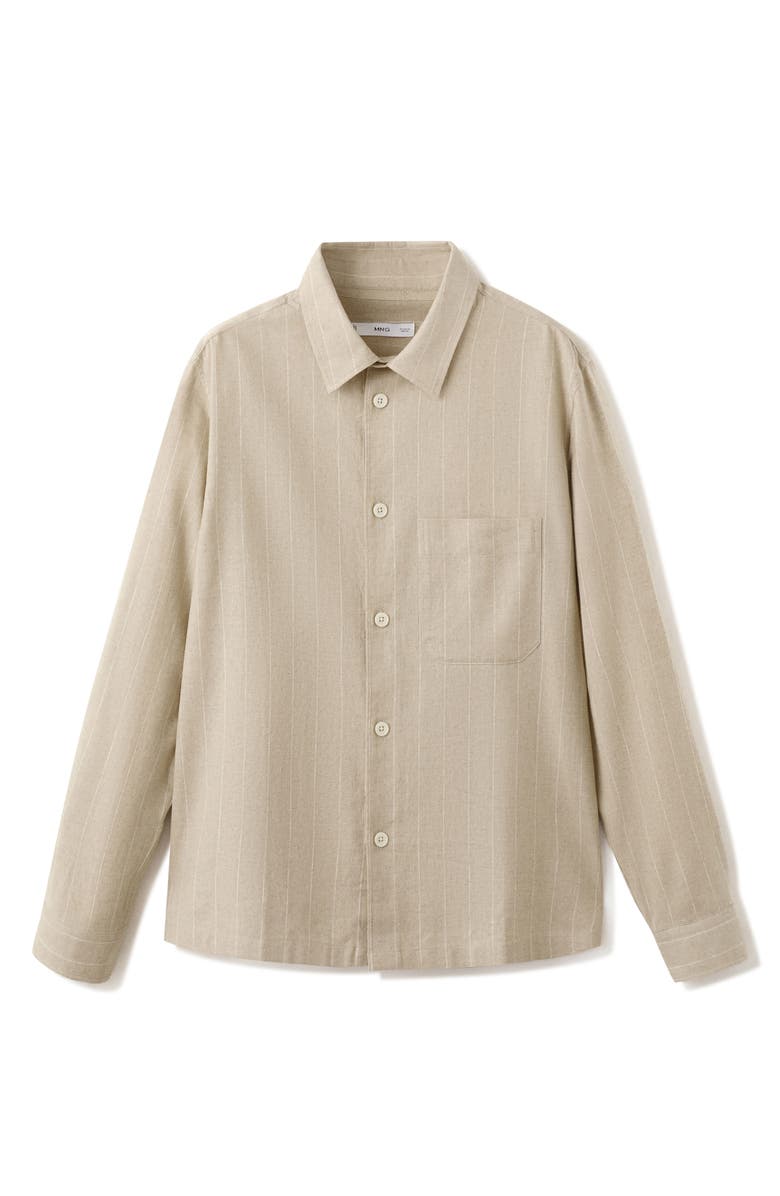 MANGO Linen & Cotton Button-Up Shirt, Alternate, color, Beige