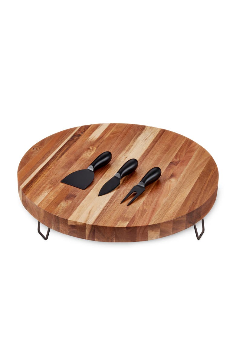 Acacia Wood Footed Cheese Board and Knife Set, Alternate, color, Wood