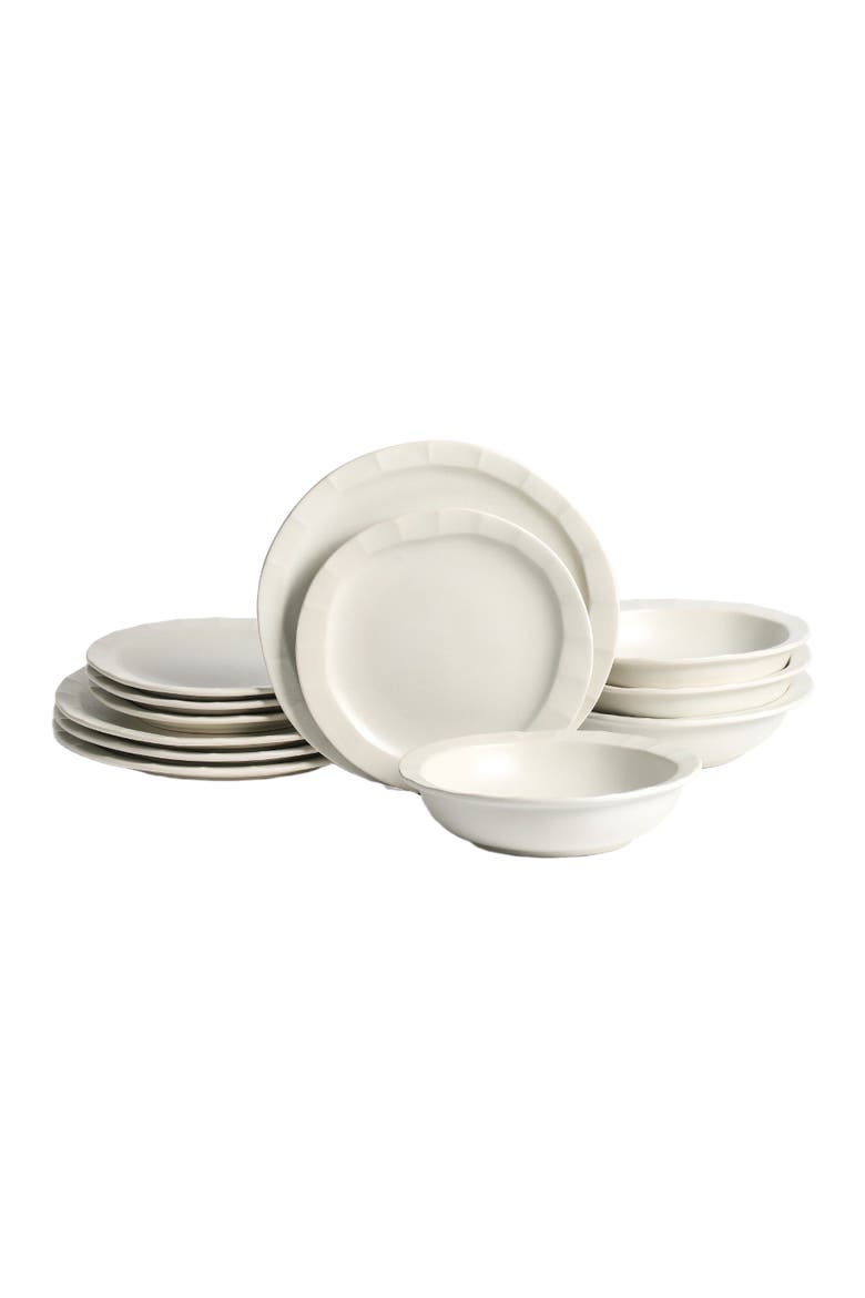Oasis Stoneware 12-Piece Dinnerware Set, Main, color, White