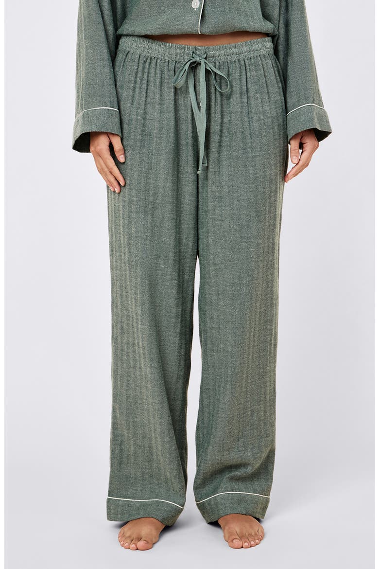 Brushed Herringbone Pajamas, Alternate, color, DEEP EMERALD