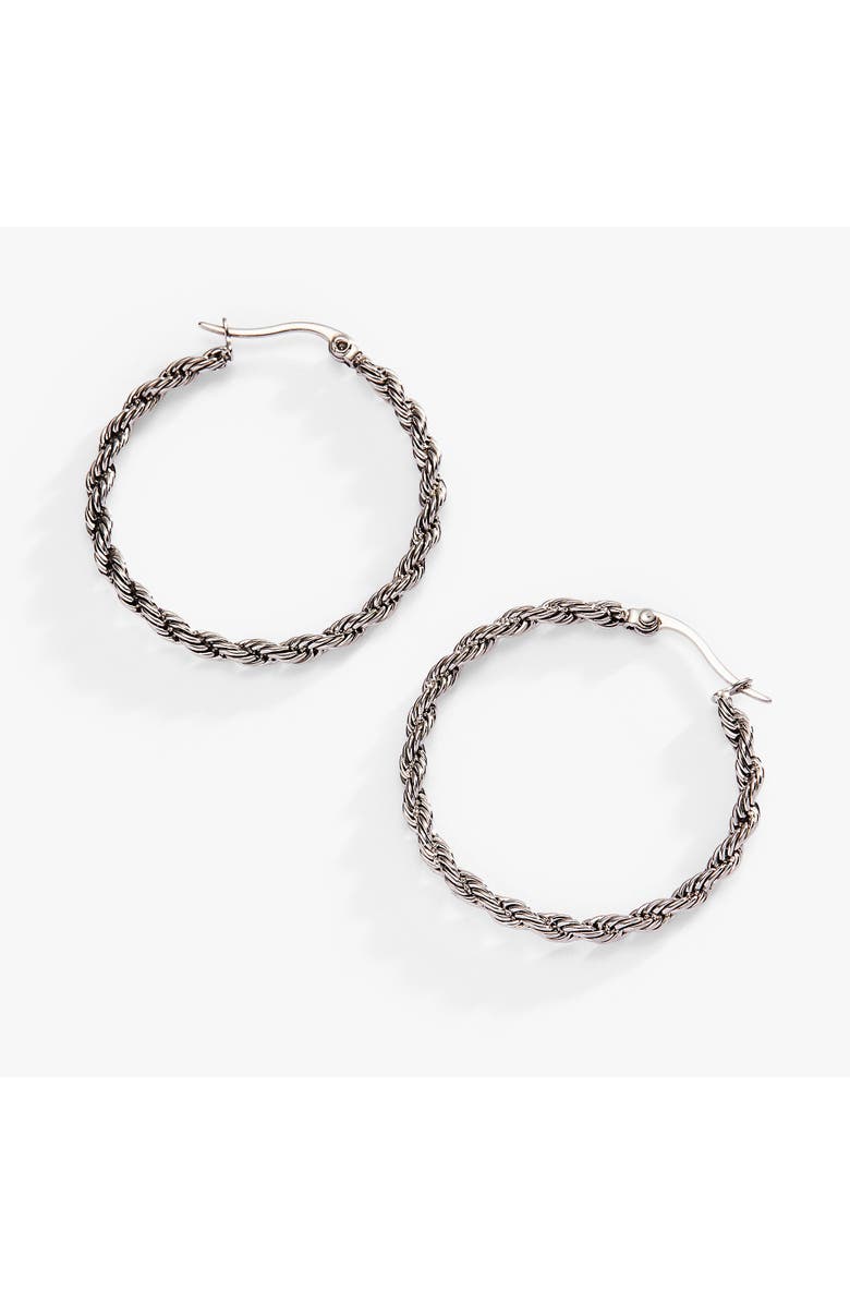 Alex and Ani Frozen French Rope Chain Hoop Earrings, Main, color, Silver