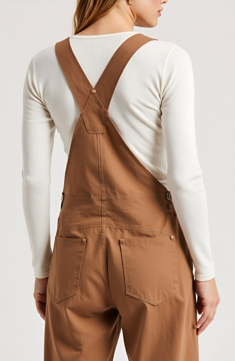 Modenaire Wide-Leg Adjustable-Strap Front Bib Pocket Overalls, Alternate, color, Brown