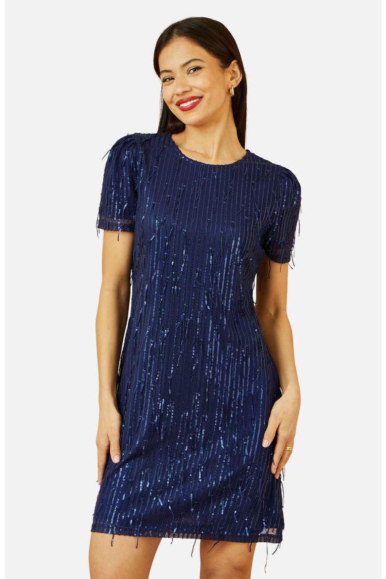 Dripping Sequin Tunic Dress, Alternate, color, Navy