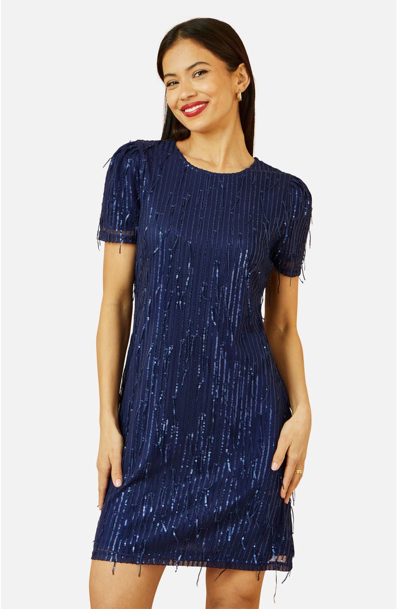 Yumi Dripping Sequin Tunic Dress, Alternate, color, Navy