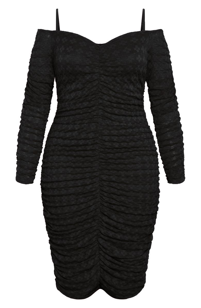 City Chic Lorelai Ruched Cold Shoulder Long Sleeve Dress, Alternate, color,