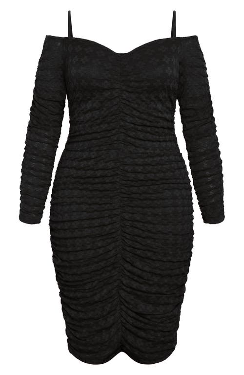 City Chic Lorelai Ruched Cold Shoulder Long Sleeve Dress In Black