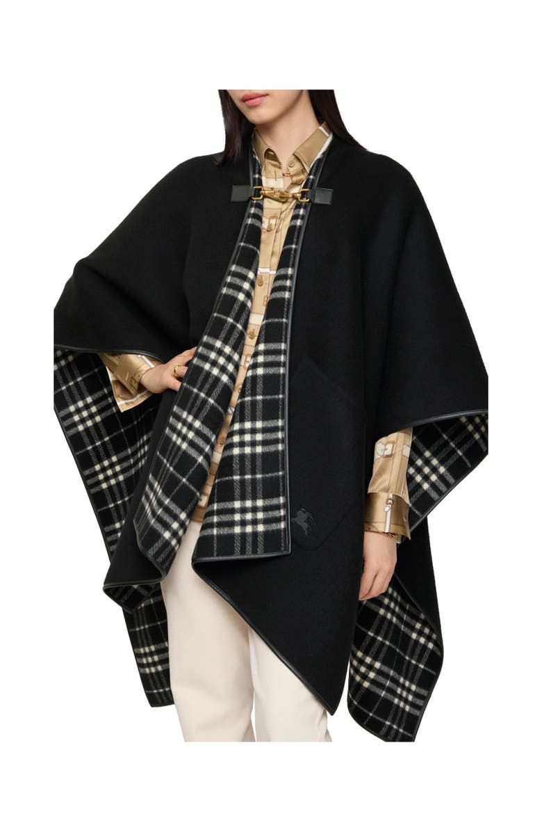Burberry Check Cashmere Cape, Alternate, color, Black/Calico Beige