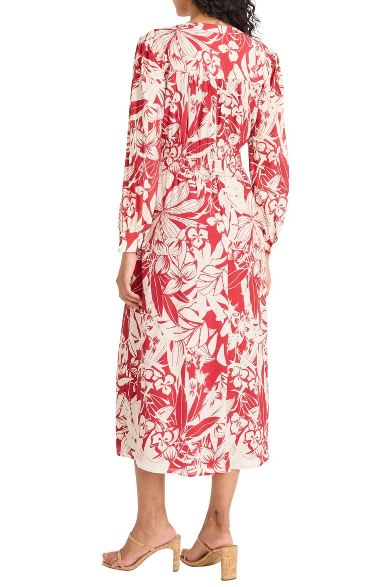 Long Sleeve Button-Up Midi Dress, Alternate, color, RED/ IVORY