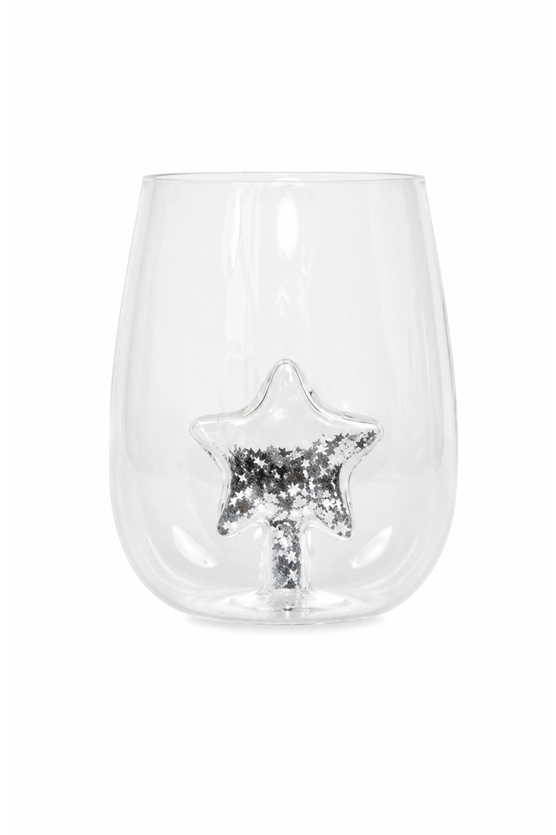 Glitter Star Stemless Wine Glass, Set of 4, Main, color, Silver