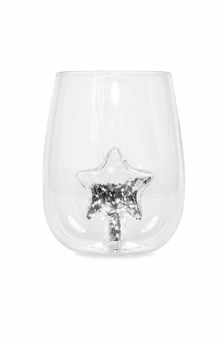 Jeanne Fitz Glitter Star Stemless Wine Glass, Set of 4, Main, color, Silver
