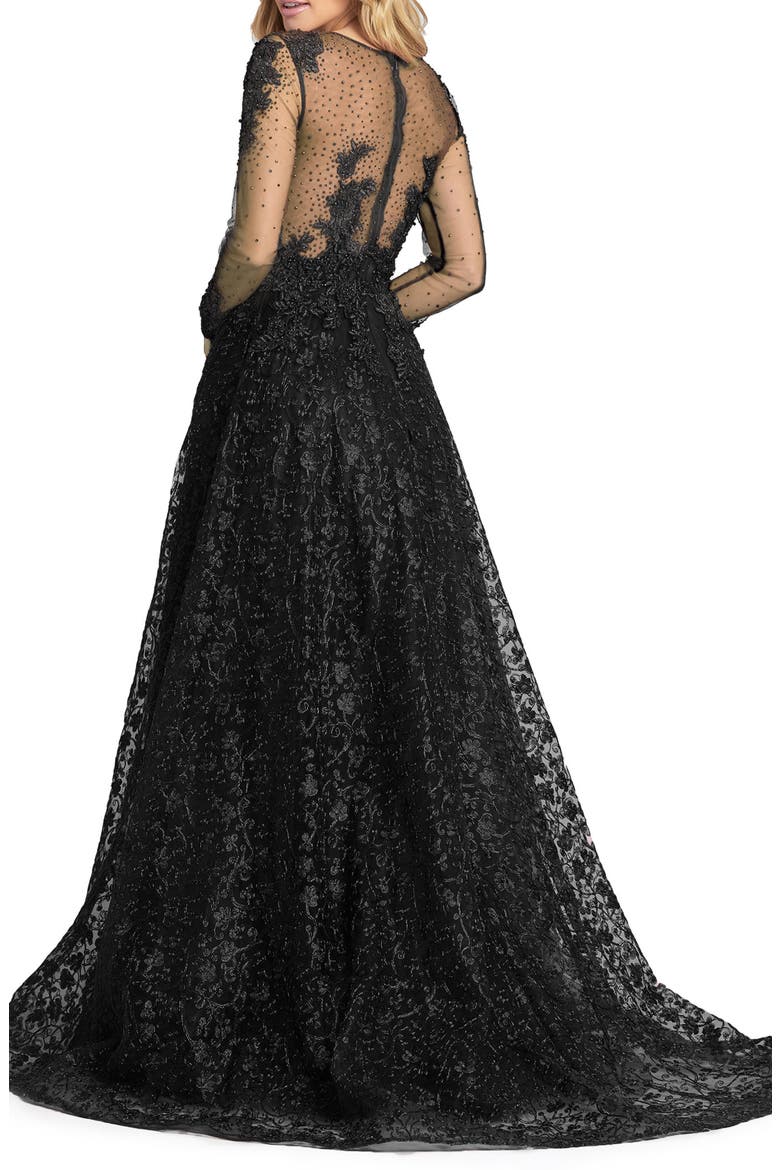 Embellished Lace Long Sleeve Ball Gown, Alternate, color, BLACK
