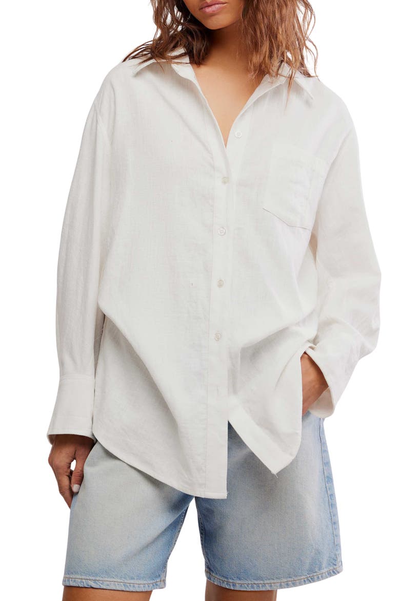 Sabine Cotton Button-Up Shirt, Main, color, PARCHMENT