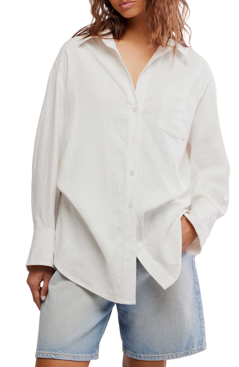Free People Sabine Cotton Button-Up Shirt, Main, color, Parchment