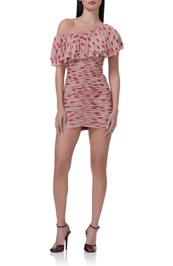 AFRM AFRM VIVIAN ONE-SHOULDER RUCHED MESH MINIDRESS