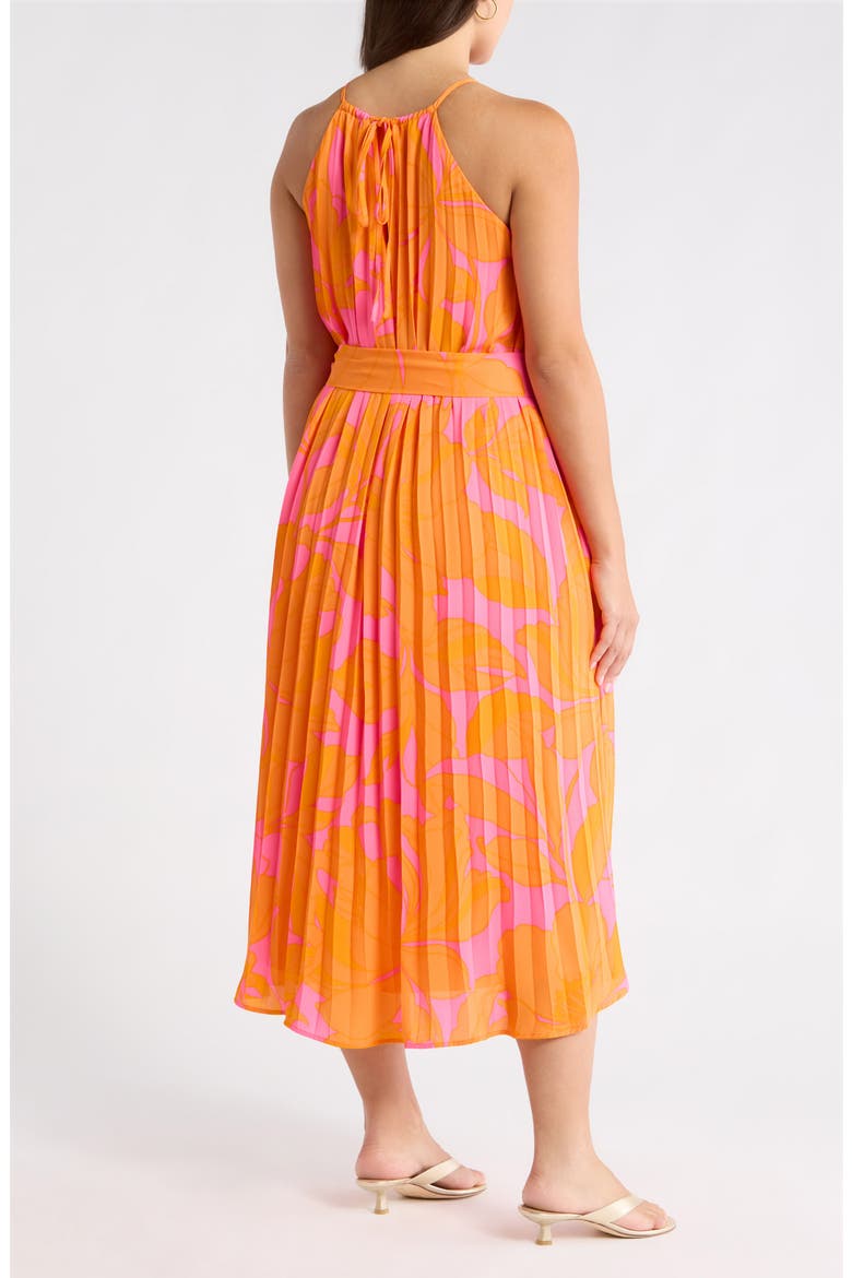 Mexia Floral Maly Pleated Midi Dress, Alternate, color, ORANGE-PINK-MUL