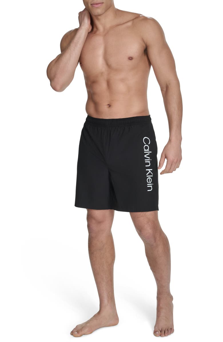 Calvin Klein Solid Stretch Volley Swim Shorts, Main, color, Black