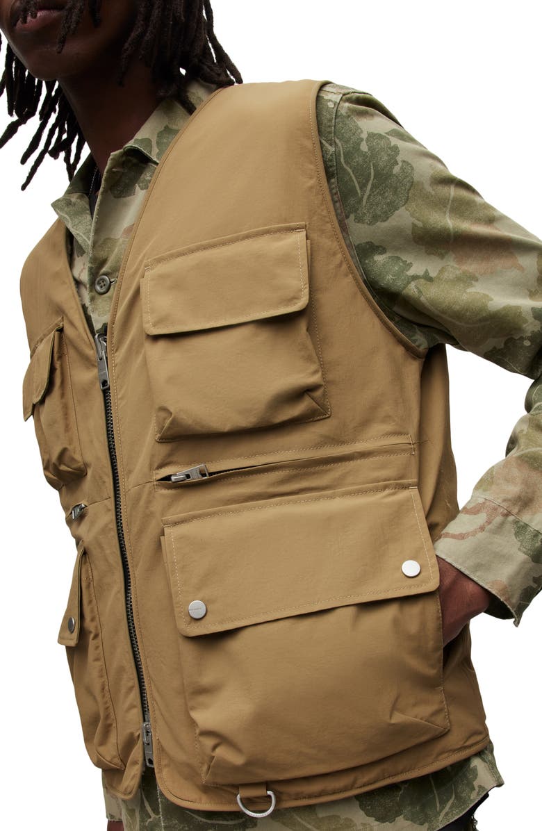 AllSaints Vibo Reversible Faux Shearling Lined Tech Vest, Alternate, color, Sand