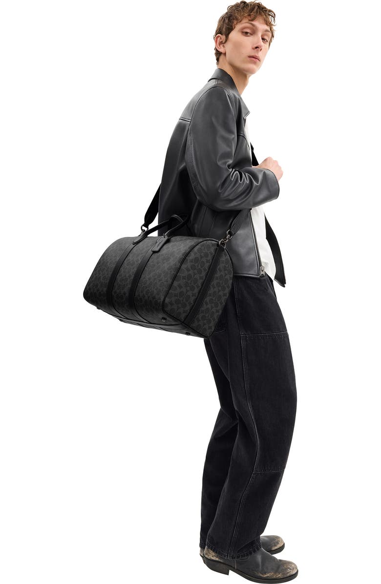 COACH Compass Signature 45 Coated Canvas Duffle Bag, Alternate, color, Black Signature