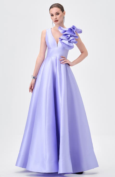 Mirella V Neck Ruffle Gown