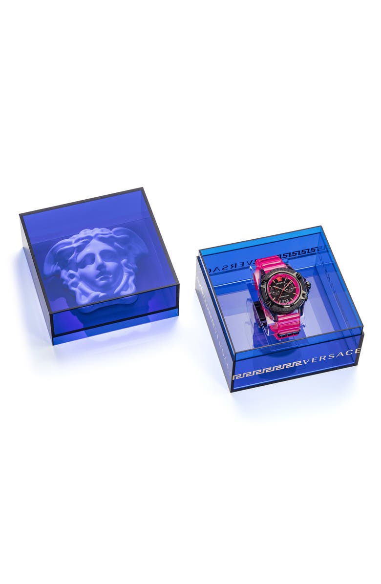 Versace Icon Active Chronograph Silicone Strap Watch, 44mm, Alternate, color, Pink /Black