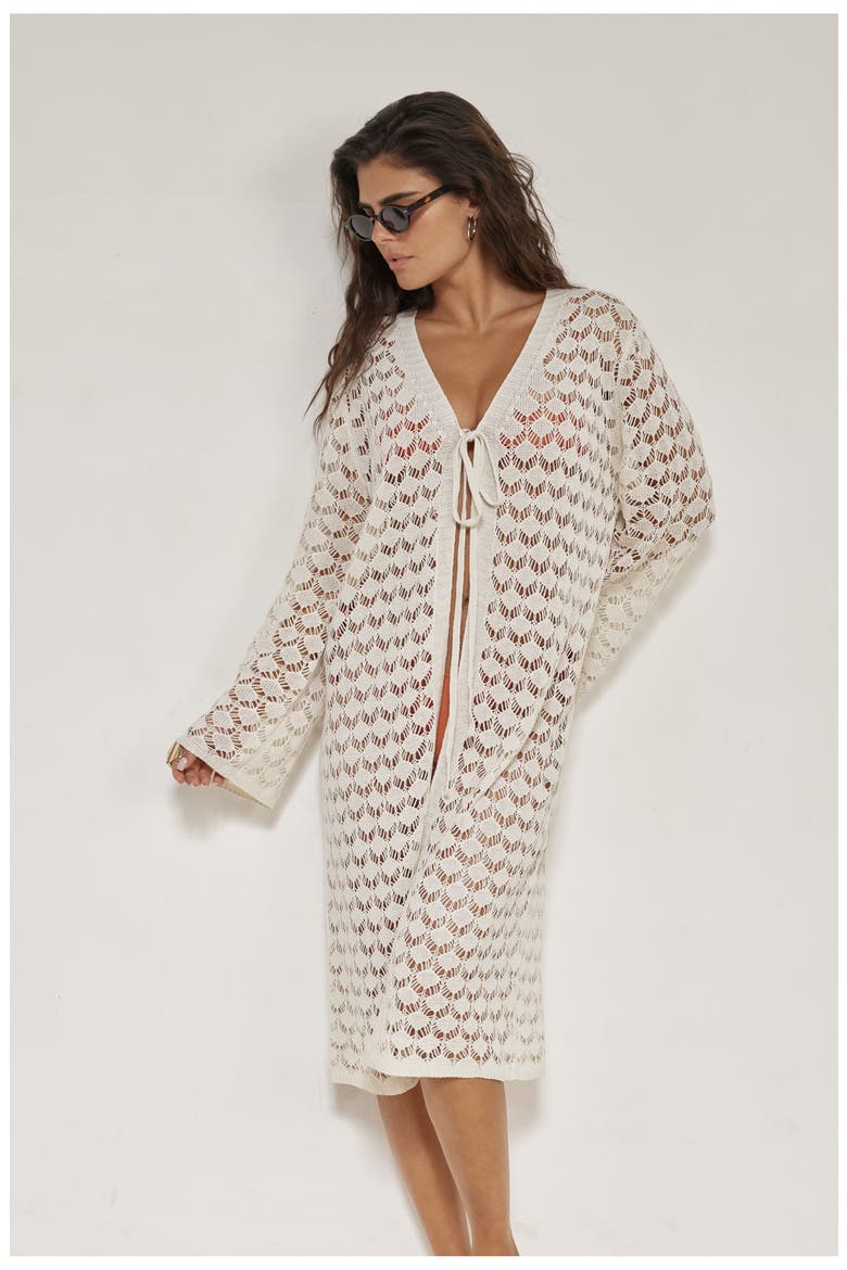 Rama Crochet Front Tie Robe Cover-Up, Alternate, color, Beige