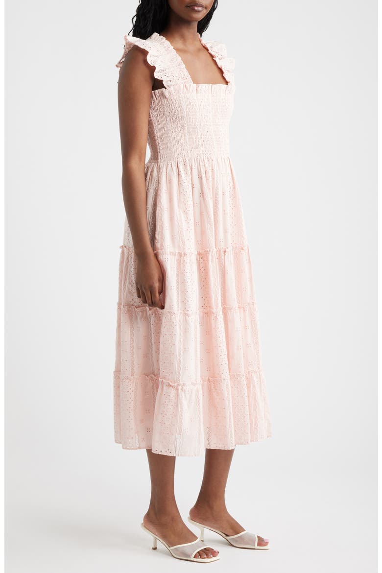 The Ellie Eyelet Flutter Sleeve Cotton Nap Midi Dress, Alternate, color, POWDER PINK