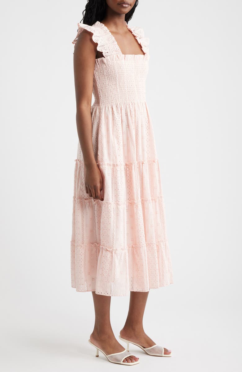 Hill House Home The Ellie Eyelet Flutter Sleeve Cotton Nap Midi Dress, Alternate, color, Powder Pink