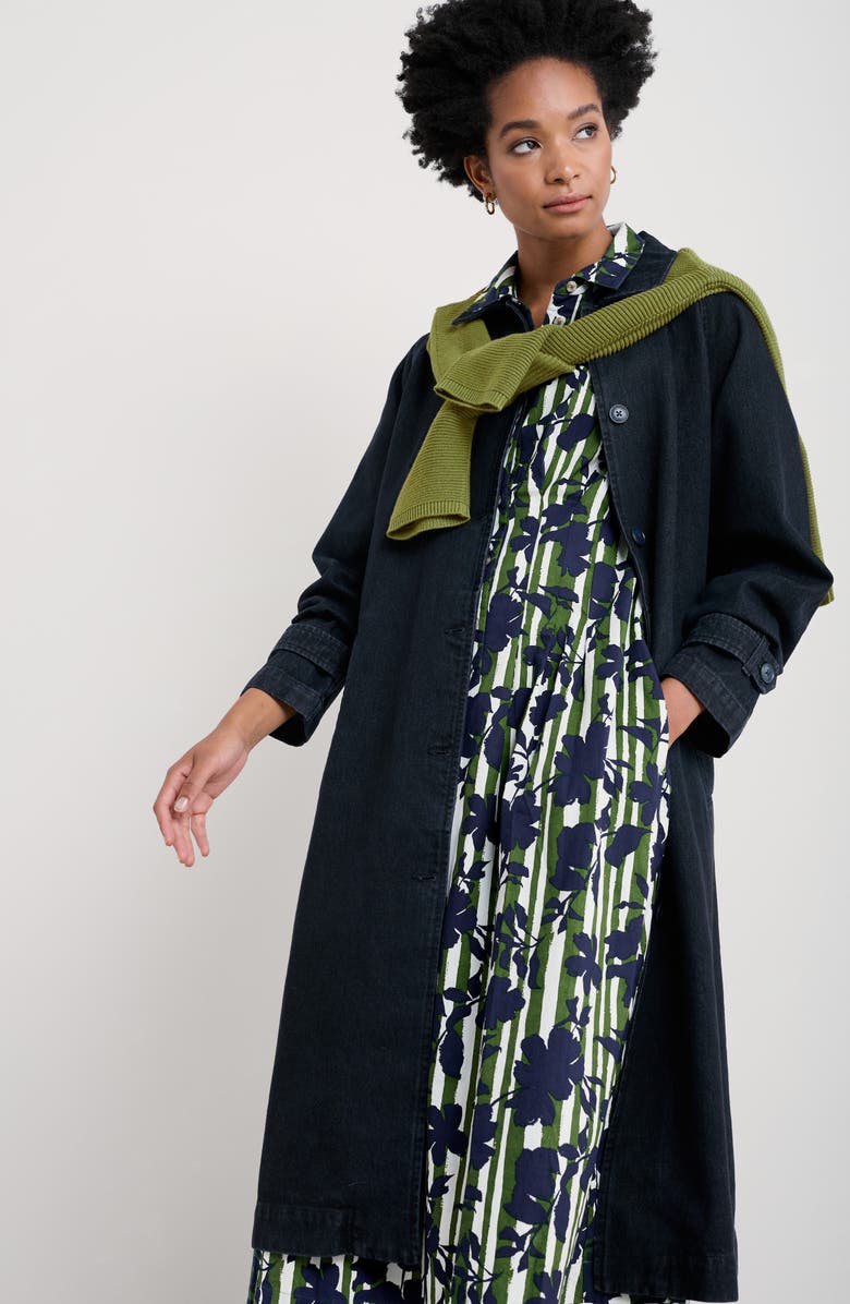 Seasalt Cornwall Wild Liquorice Organic Cotton Midi Shirtdress, Alternate, color, Camellia Stripe Forest Green