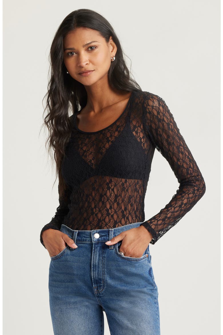 Sheer Lace Top, Main, color, BLACK