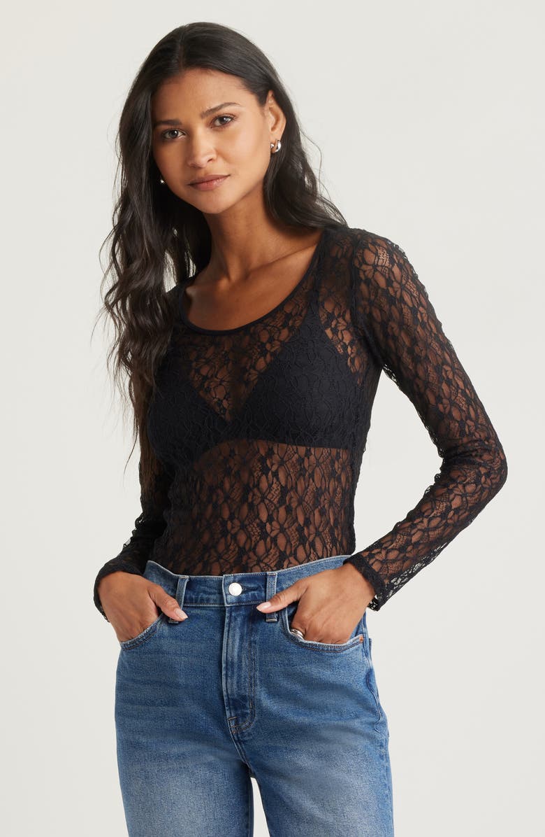 Open Edit Sheer Lace Top, Main, color, 